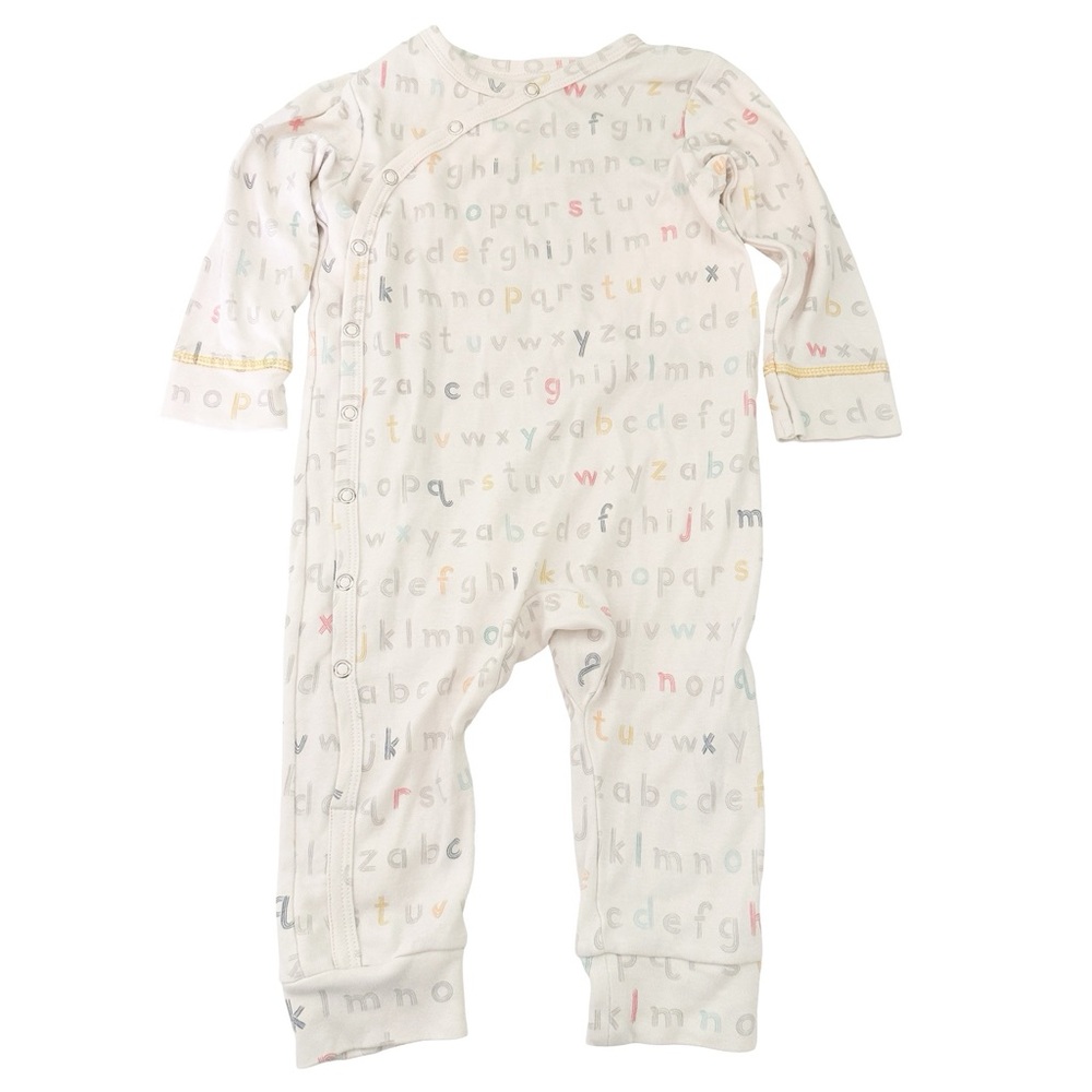 Pehr Organic Cotton Snap Button Kimono Romper Rainbow Alphabet 12-18M